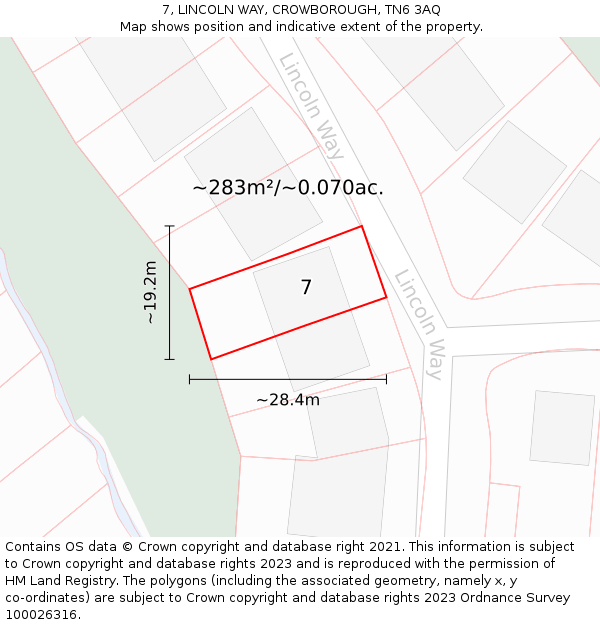 7, LINCOLN WAY, CROWBOROUGH, TN6 3AQ: Plot and title map