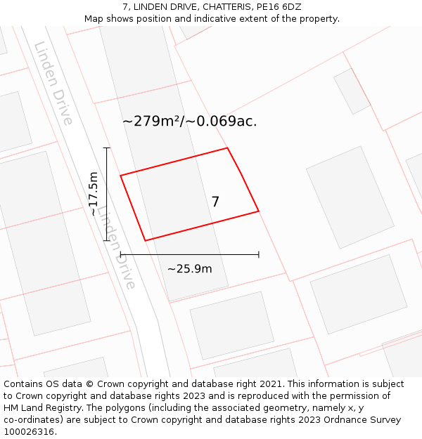 7, LINDEN DRIVE, CHATTERIS, PE16 6DZ: Plot and title map