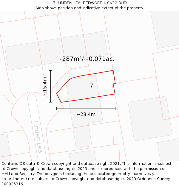 7, LINDEN LEA, BEDWORTH, CV12 8UD: Plot and title map
