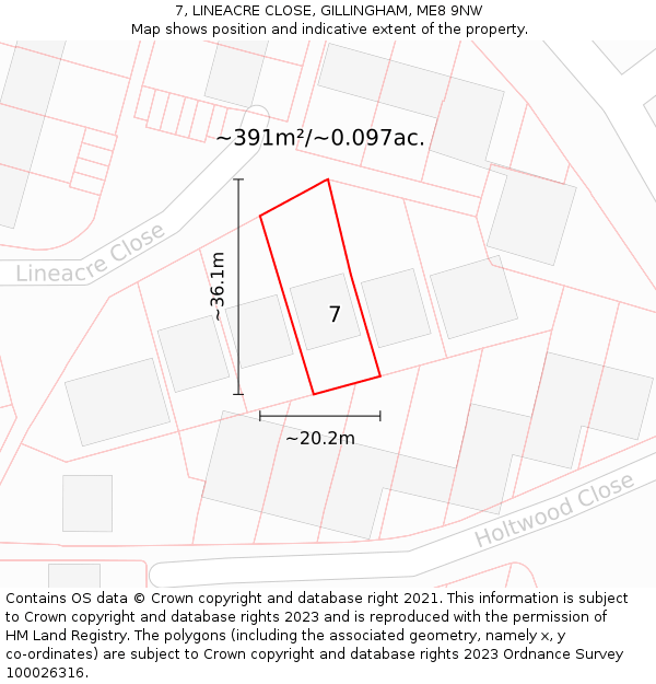 7, LINEACRE CLOSE, GILLINGHAM, ME8 9NW: Plot and title map