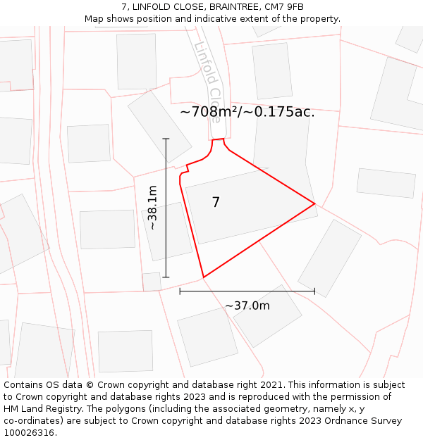 7, LINFOLD CLOSE, BRAINTREE, CM7 9FB: Plot and title map