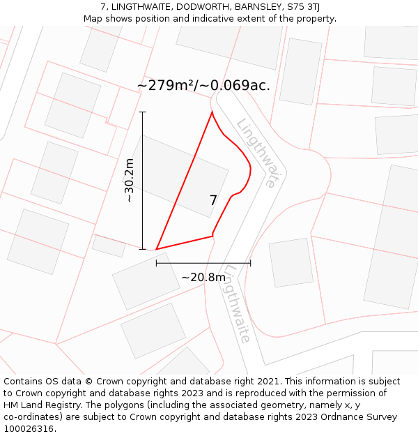 7, LINGTHWAITE, DODWORTH, BARNSLEY, S75 3TJ: Plot and title map