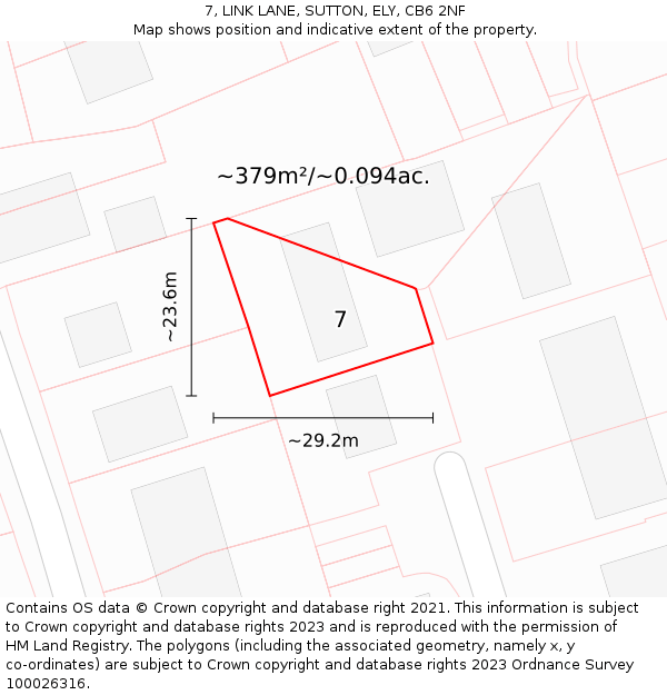 7, LINK LANE, SUTTON, ELY, CB6 2NF: Plot and title map