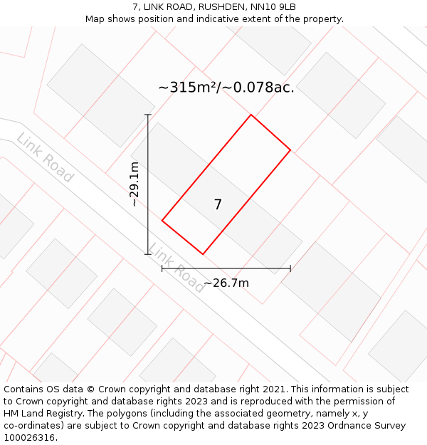 7, LINK ROAD, RUSHDEN, NN10 9LB: Plot and title map