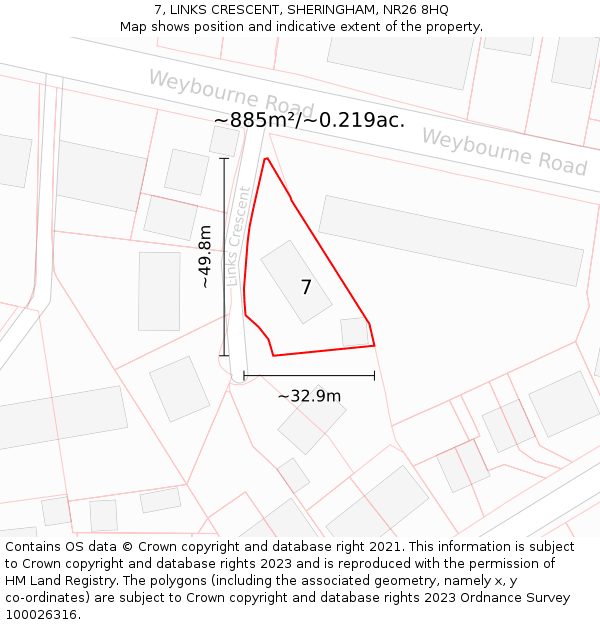 7, LINKS CRESCENT, SHERINGHAM, NR26 8HQ: Plot and title map