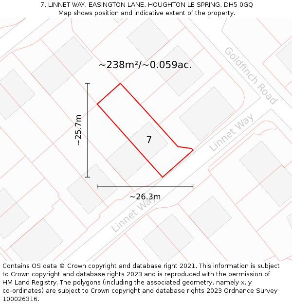 7, LINNET WAY, EASINGTON LANE, HOUGHTON LE SPRING, DH5 0GQ: Plot and title map