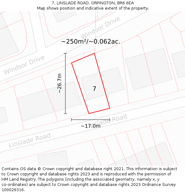 7, LINSLADE ROAD, ORPINGTON, BR6 6EA: Plot and title map