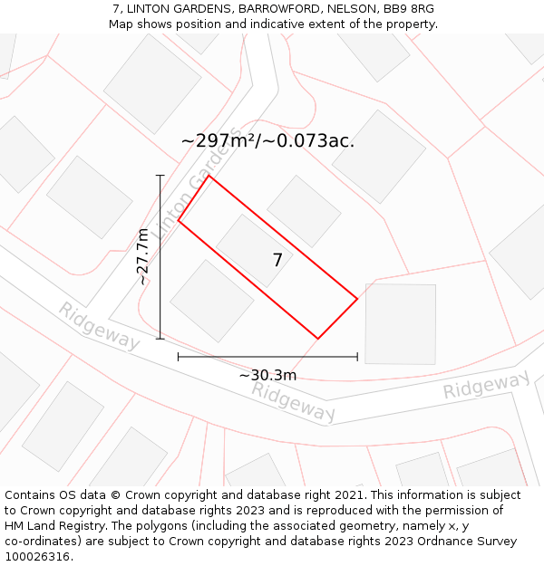 7, LINTON GARDENS, BARROWFORD, NELSON, BB9 8RG: Plot and title map