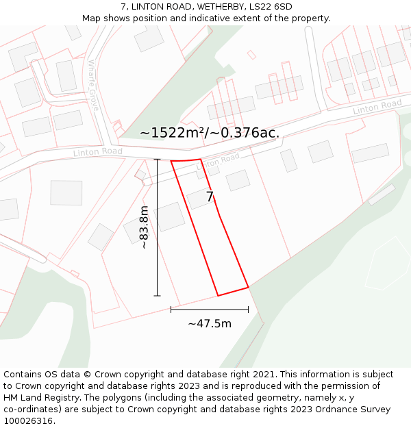 7, LINTON ROAD, WETHERBY, LS22 6SD: Plot and title map