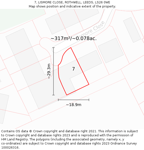 7, LISMORE CLOSE, ROTHWELL, LEEDS, LS26 0WE: Plot and title map