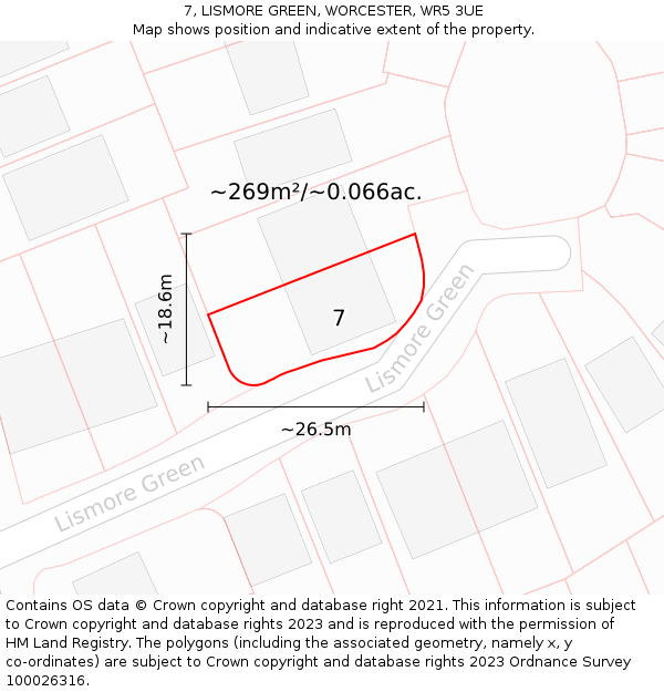 7, LISMORE GREEN, WORCESTER, WR5 3UE: Plot and title map