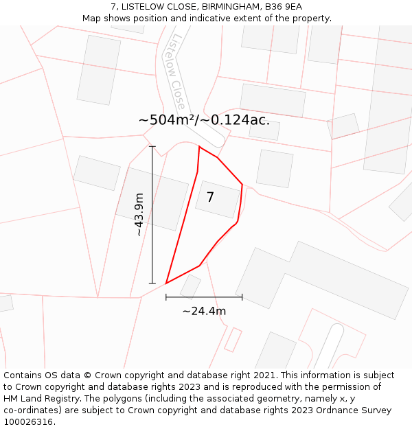7, LISTELOW CLOSE, BIRMINGHAM, B36 9EA: Plot and title map