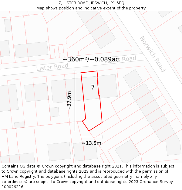7, LISTER ROAD, IPSWICH, IP1 5EQ: Plot and title map