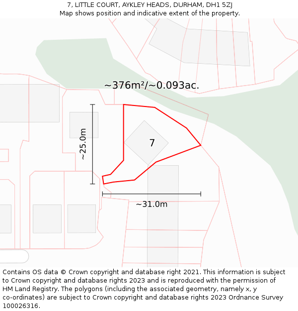 7, LITTLE COURT, AYKLEY HEADS, DURHAM, DH1 5ZJ: Plot and title map