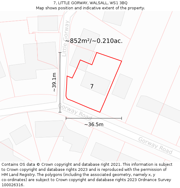 7, LITTLE GORWAY, WALSALL, WS1 3BQ: Plot and title map