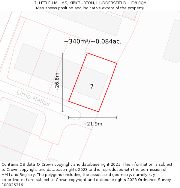 7, LITTLE HALLAS, KIRKBURTON, HUDDERSFIELD, HD8 0QA: Plot and title map