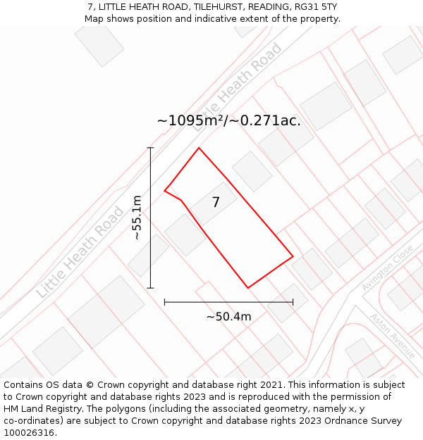 7, LITTLE HEATH ROAD, TILEHURST, READING, RG31 5TY: Plot and title map