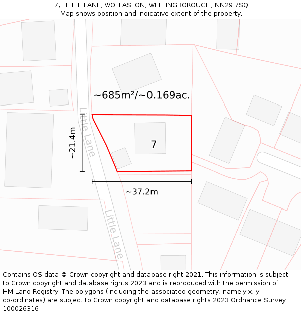 7, LITTLE LANE, WOLLASTON, WELLINGBOROUGH, NN29 7SQ: Plot and title map