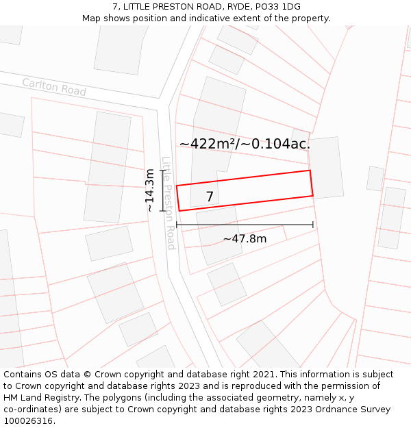 7, LITTLE PRESTON ROAD, RYDE, PO33 1DG: Plot and title map