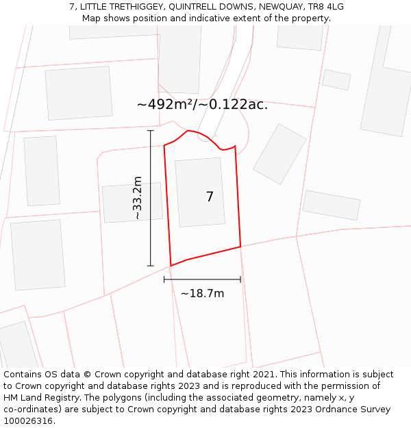 7, LITTLE TRETHIGGEY, QUINTRELL DOWNS, NEWQUAY, TR8 4LG: Plot and title map