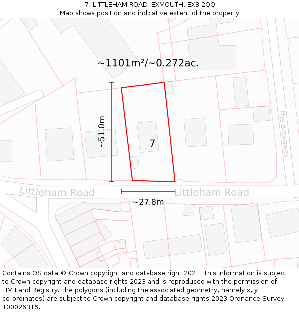 7, LITTLEHAM ROAD, EXMOUTH, EX8 2QQ: Plot and title map