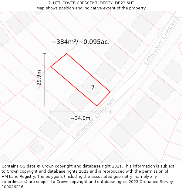 7, LITTLEOVER CRESCENT, DERBY, DE23 6HT: Plot and title map