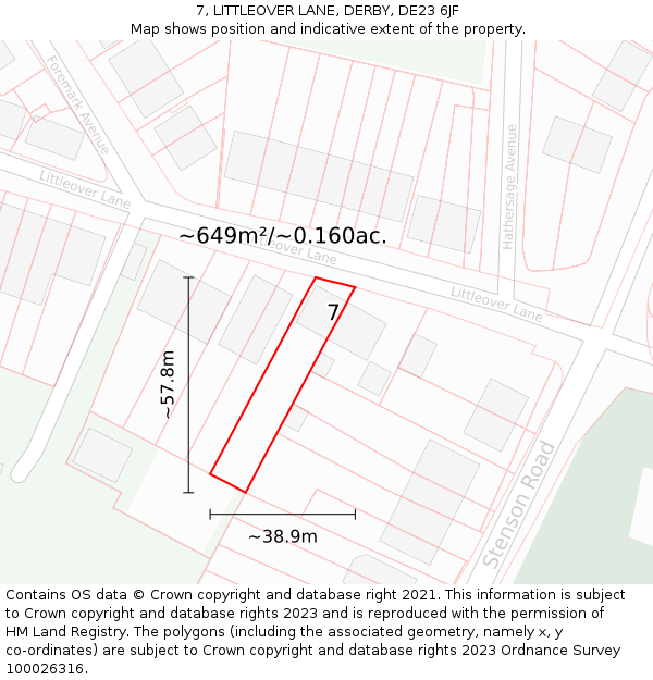 7, LITTLEOVER LANE, DERBY, DE23 6JF: Plot and title map