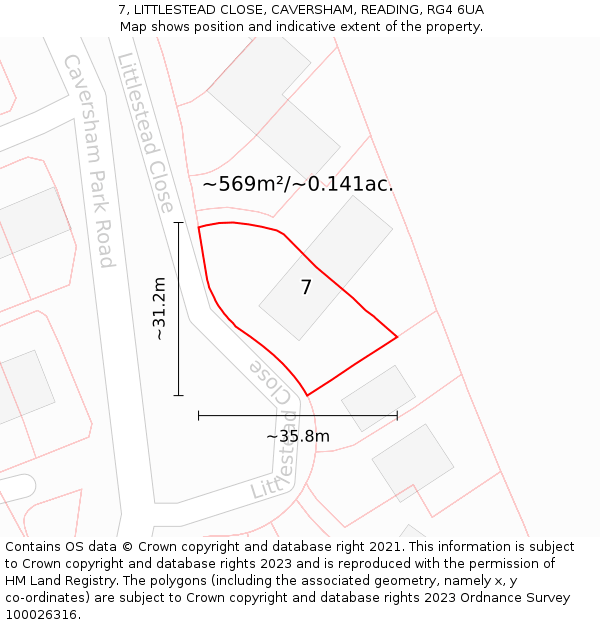 7, LITTLESTEAD CLOSE, CAVERSHAM, READING, RG4 6UA: Plot and title map