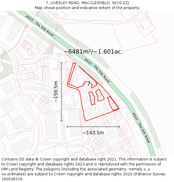 7, LIVESLEY ROAD, MACCLESFIELD, SK10 2ZJ: Plot and title map