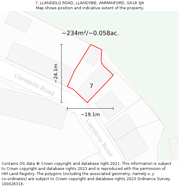 7, LLANDEILO ROAD, LLANDYBIE, AMMANFORD, SA18 3JA: Plot and title map