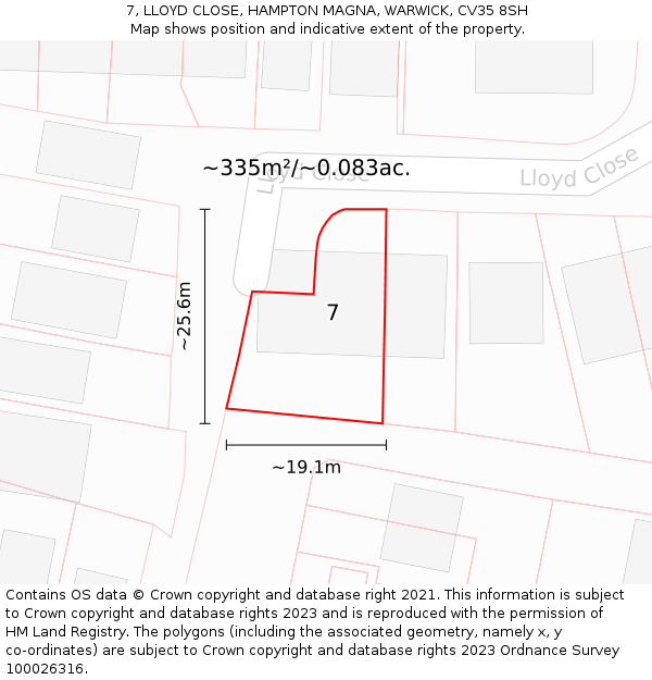 7, LLOYD CLOSE, HAMPTON MAGNA, WARWICK, CV35 8SH: Plot and title map