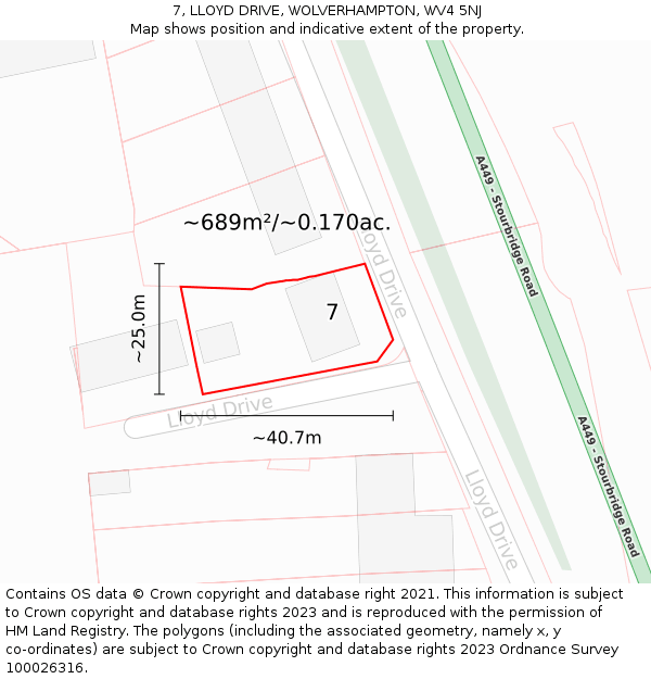 7, LLOYD DRIVE, WOLVERHAMPTON, WV4 5NJ: Plot and title map