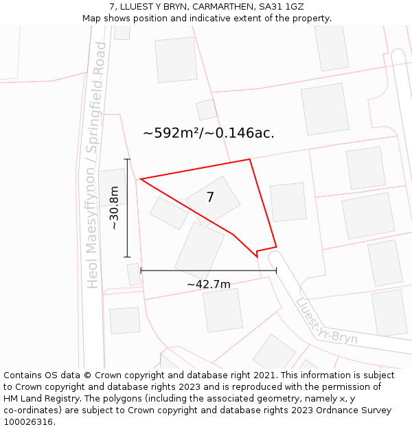 7, LLUEST Y BRYN, CARMARTHEN, SA31 1GZ: Plot and title map