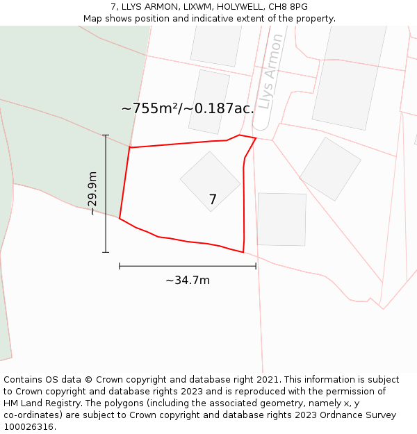 7, LLYS ARMON, LIXWM, HOLYWELL, CH8 8PG: Plot and title map