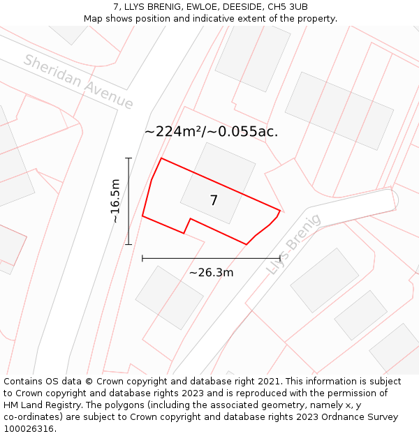 7, LLYS BRENIG, EWLOE, DEESIDE, CH5 3UB: Plot and title map