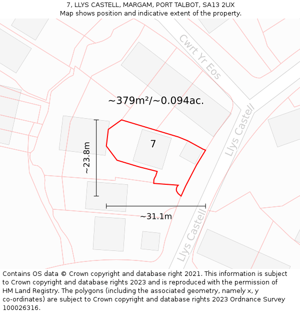 7, LLYS CASTELL, MARGAM, PORT TALBOT, SA13 2UX: Plot and title map