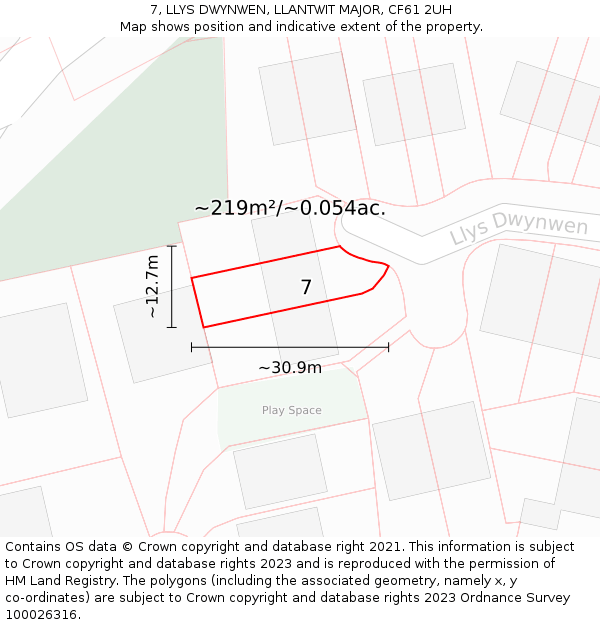 7, LLYS DWYNWEN, LLANTWIT MAJOR, CF61 2UH: Plot and title map