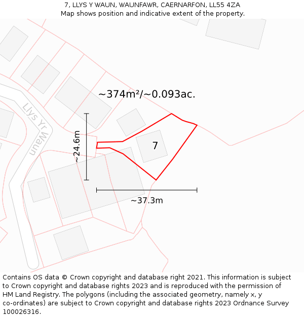 7, LLYS Y WAUN, WAUNFAWR, CAERNARFON, LL55 4ZA: Plot and title map