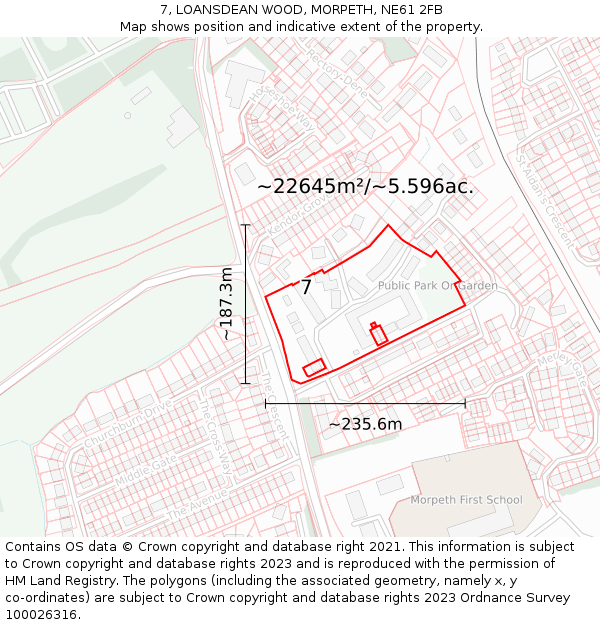 7, LOANSDEAN WOOD, MORPETH, NE61 2FB: Plot and title map