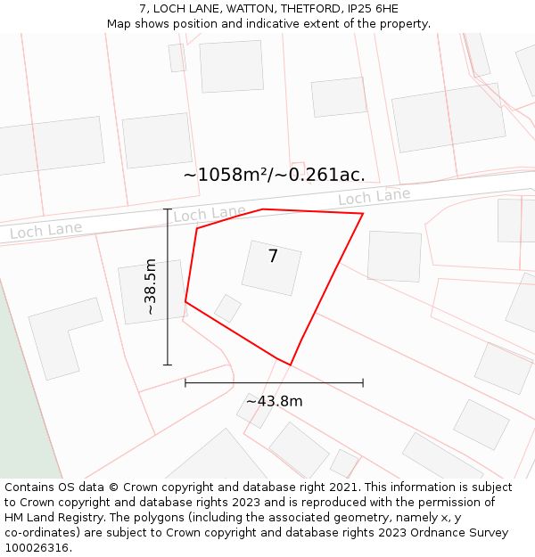 7, LOCH LANE, WATTON, THETFORD, IP25 6HE: Plot and title map