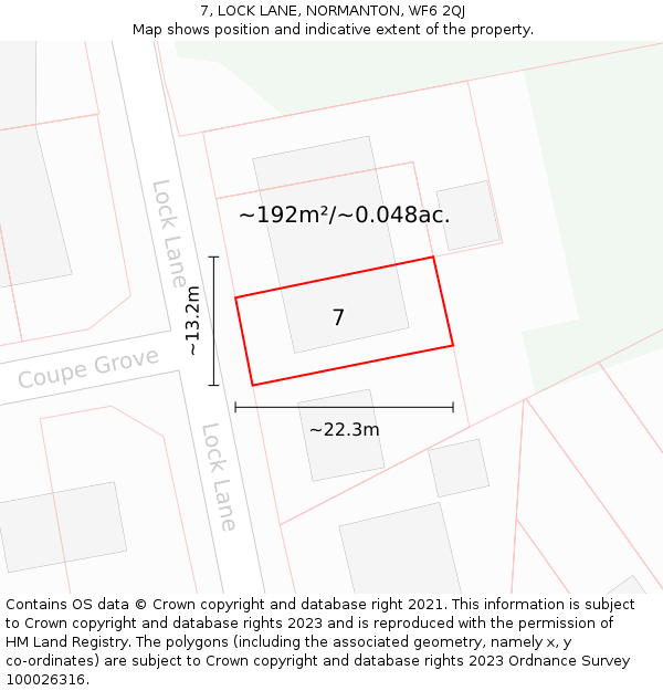 7, LOCK LANE, NORMANTON, WF6 2QJ: Plot and title map