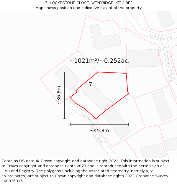 7, LOCKESTONE CLOSE, WEYBRIDGE, KT13 8EF: Plot and title map