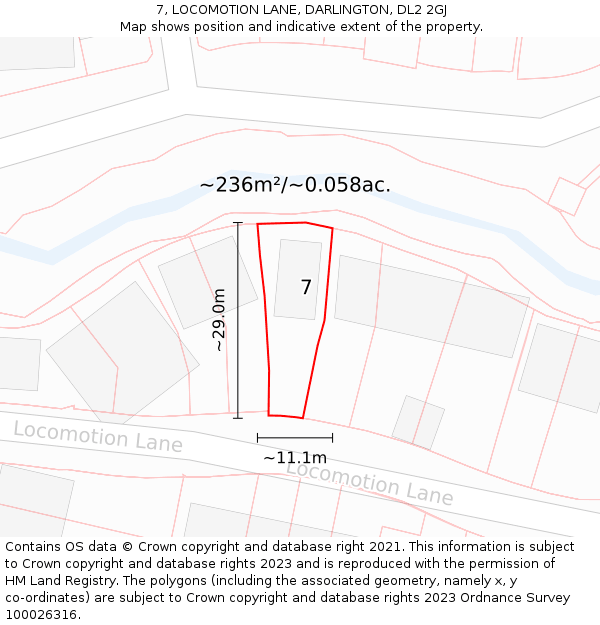 7, LOCOMOTION LANE, DARLINGTON, DL2 2GJ: Plot and title map