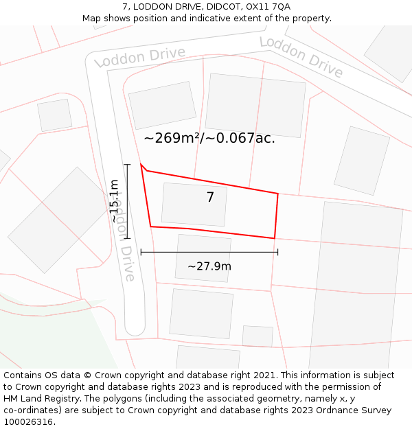 7, LODDON DRIVE, DIDCOT, OX11 7QA: Plot and title map