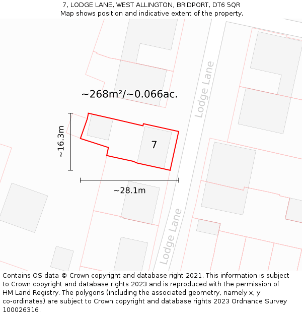 7, LODGE LANE, WEST ALLINGTON, BRIDPORT, DT6 5QR: Plot and title map