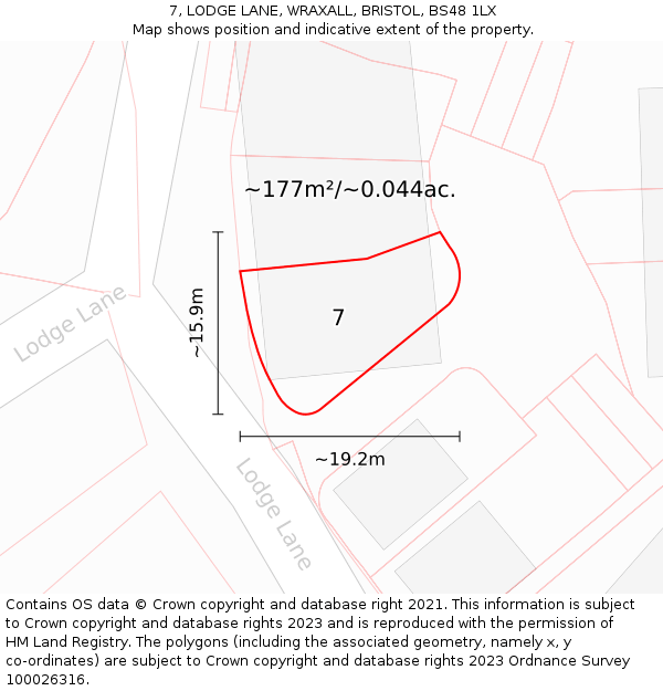 7, LODGE LANE, WRAXALL, BRISTOL, BS48 1LX: Plot and title map