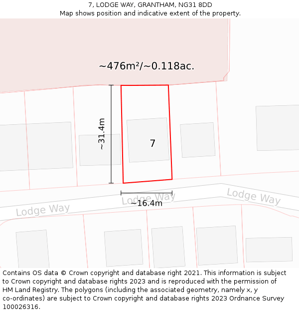 7, LODGE WAY, GRANTHAM, NG31 8DD: Plot and title map