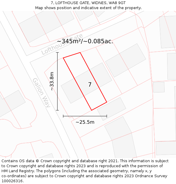 7, LOFTHOUSE GATE, WIDNES, WA8 9GT: Plot and title map