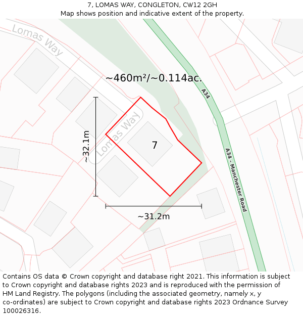 7, LOMAS WAY, CONGLETON, CW12 2GH: Plot and title map