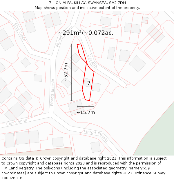 7, LON ALFA, KILLAY, SWANSEA, SA2 7DH: Plot and title map